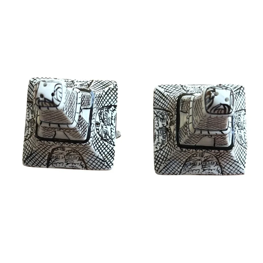Mikasa Parisian Scenes Eiffel Tower Salt & Pepper Shaker Set Black White